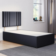 ComfoRest Single Divan Bed Base with Streak Headboard - 3FT - (Black Plush) - Compact Frame for Everyday Bedrooms