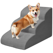 3 Step Dog Stairs for Bed and Sofa – Niubya Foam Pet Ramp for Small Dogs, Senior Dogs, Cats – Non-Slip Puppy Steps with Removable Cover