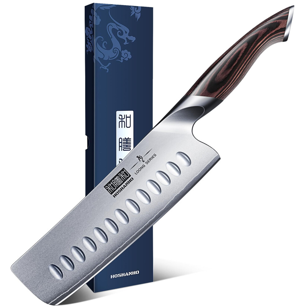 Hoshanho 7 Inch Nakiri Knife, Japanese High Carbon Stainless Steel Chef Knife, Multipurpose Meat Vegetable Sharp Kitchen Knife With Ergonomic
