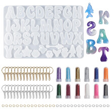 VirtuGro 73Pcs Alphabet Resin Moulds Kit Letter Silicone Moulds for Resin Casting Epoxy Resin Mould with Hanging Hole Resin Keyring Making Kit