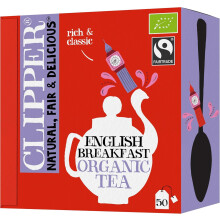 Clipper Organic English Breakfast | Box of 50 Teabags | Organic Tea for Home & Office | Eco-Conscious, Fair Trade Tea | Natural, Unbleached