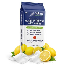 Detox AdvanceSan Biodegradable Antibacterial Cleaning Wipes Lemon Scent, Extra Thick Multipurpose Surface Wipes for Kitchen