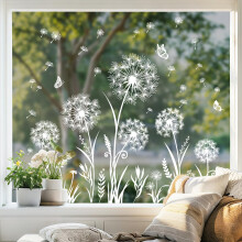 Tanlaby White Dandelion Window Clings Flowers Butterflies Static Window Stickers Anti-Collision Spring Summer Decals for Glass Windows Doors