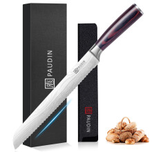 PAUDIN Bread Knife, 10 inch Serrated German Stainless Steel Knife for Efficient Slicing Sourdough, Bagels, Cake