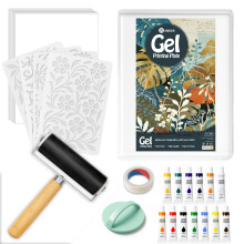 Gel Printing Plate,Gelli Plate Printing kit with 8” X10” Gelli Plate, Brayer Roller, Watercolor Paints, A4 Printmaking Paper