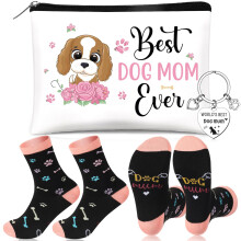Otuuz 3 Pcs Dog Lover Gifts for Women Dog Mum Gifts Set Include Funny Makeup Bag Socks and Keyring for Christmas Party Mother's Day Pet Lovers