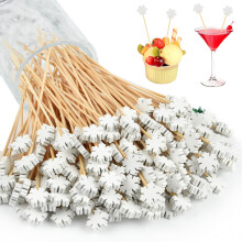 ANPUNAT 150 Counts Christmas Cocktail Picks 4.7in Snowflakes Style Food Toothpicks Wooden Toothpicks Appetizer Bamboo Stick Fruit Forks for Winter