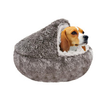 VED Calming Dog Bed – Fluffy Plush Donut Cave Bed for Small to Medium Dogs & Indoor Cats, Washable Soft Cozy Pet Bed, 656540 cm, Grey