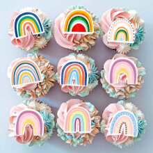 Blumomon 40Pcs Edible Rainbow Cupcake Toppers Happy Birthday Theme Edible Cake Decorations for Birthday Baby Shower Party Decoration Supplies