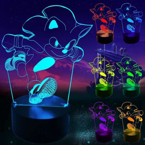 Sonic Hedgehog Night Light for Kids, 3D Touch Illusion, 16 Changing Colors, Dimmable, with Remote Control 2