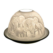 Cello Porcelain Tealight Holder Dome - Elephant Family Design with 3D Projection Image for Scented Unscented LED Candle Wax Warmer Gift Ornament for