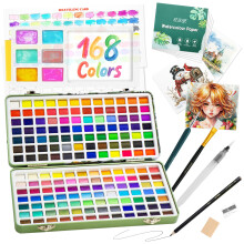 Kebuye Watercolour Paint Set 168 Colour - Watercolor Paints for Painting with Brush Palette watercolours Paper Travel Water Colour Paints in Portable