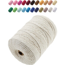 GOHOF Cotton Macrame Cord 3mm x 200m Natural Colored Macrame Supplies, Soft Craft Cotton Rope for Plant Hanger Wall Hanger Dreamcatcher (Beige)