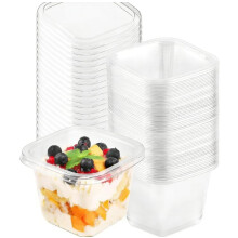 YDAKGUEY Plastic Dessert Cups, 40 Pcs Reusable Clear Cup, Square Bowl with Lids for Pudding Mousse Ice Cream Yogurt and Party Snacks - 10 x 10 x 7cm