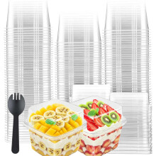 50Pcs Cheesecake Pots with Lids & Forks, Square Dessert Cups, 8oz/240ml Reusable Plastic Dessert Bowls