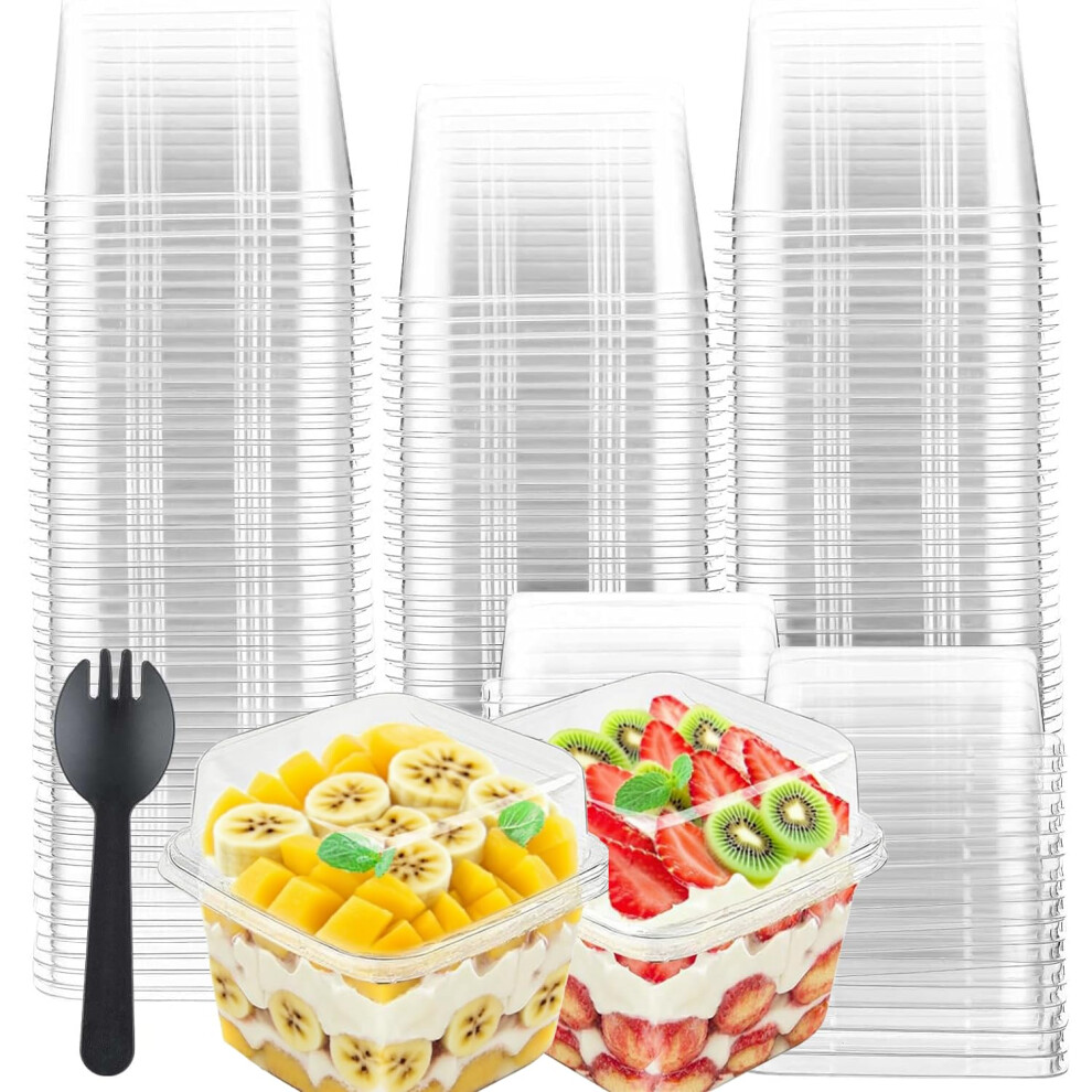 Enjoythink 50Pcs Cheesecake Pots With Lids & Forks, Square Dessert Cups, 8Oz/240Ml Reusable Plastic Dessert Bowls