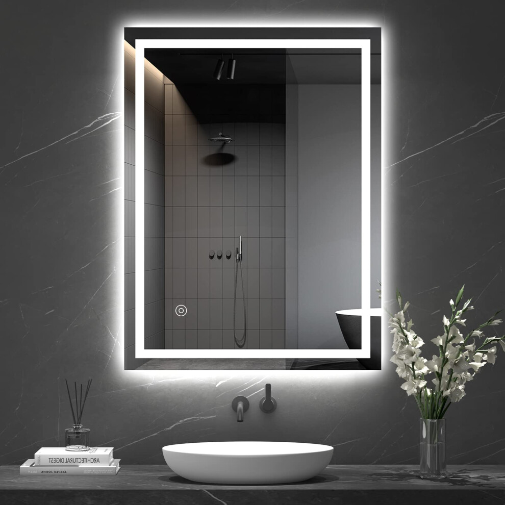 Dripex Bathroom Mirror With Led S, 600 * 800 Mm Illuminated Bathroom Mirror Wall Mounted Vanity Mirror, Bathroom Mirror With Demister Pad Light