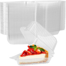 LATERN 100Pcs Cake Slice Boxes, 13cm x 7cm Individual Cheesecake Boxes Clamshell Cupcake Boxes Clear Plastic Hinged Food Container with Lids for