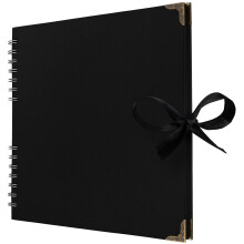 Bstorify Square Black Scrapbook Photo Albums 70 Pages (25.4 x 25.4 cm) Thick Kraft Paper Scrap Book, Ribbon Closure - Ideal for Your Scrapbooking