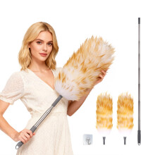 Extendable Dusters for Cleaning Pack of 2, 130 cm Feather Duster Long Handle, Cobweb Duster for High Ceilings Lights Home, Office, Car Cleaning