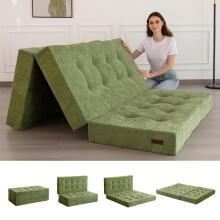 MAXYOYO Folding Mattress Single, 15cm Comfy Foldable Mattress with Chenille Fabric, Tri-Fold Floor Futon Sofa Bed for Guest