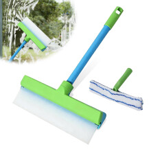 Window blade Squeegee - Recyclable Windows Cleaning Scraper with Silicone Squeegee and Microfiber Scrubber