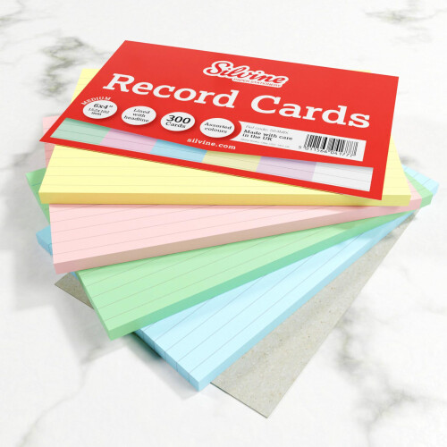 Silvine 6x4 Assorted Colour Flash Cards - Lined (100 Record Cards) 4 Colours for Study, Presentations and Notes 2