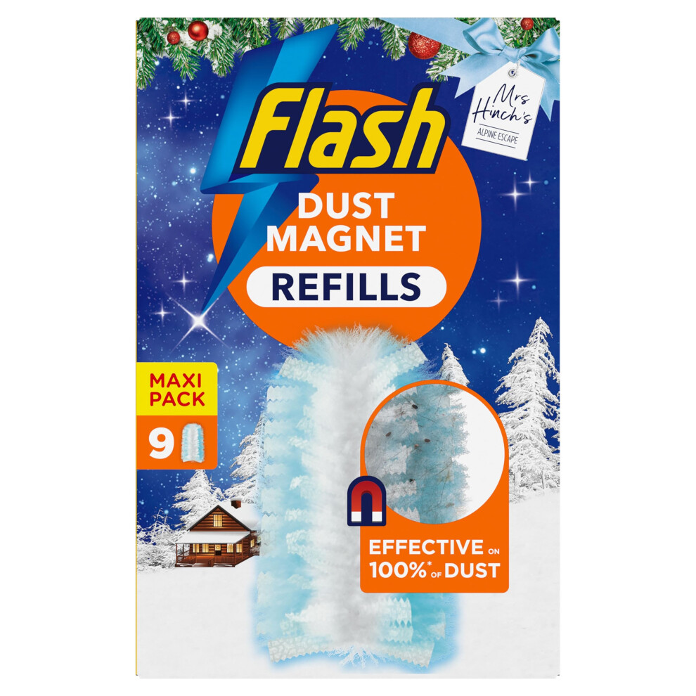 Flash Dust Magnet Mrs Hinch's Winter Edition Alpine Escape Duster 9 Refills, Traps & Locks Up Dust, White/Light/Blue
