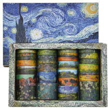 Songdao Van Gogh Washi Tape Set, 25 Rolls Vintage Starry Night Oil Painting Arts Adhesive Tapes Gold Foil Decorative Masking Tape Sets for Craft