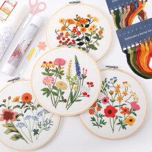 VIVIDOX 4 Sets Embroidery Kit for Beginners with Stitch Video, Flower Cross Stitch Kits for Adults, Starter