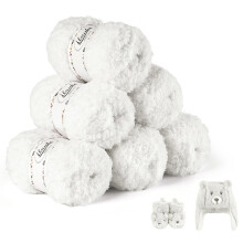Fluffy Yarn 6x50g, ilauke White Fluffy Wool for Knitting, Flutterby Chunky Yarn for Crochet, Soft Wool for Blanket, Baby Clothes, Dolls, Rug