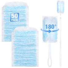 Flintronic 50 PCS Fluffy Duster Refills, 180 Disposable Dust Refill with Long Handle Short Handle for Efficient Cleaning, Office, Desk, Car, Blinds
