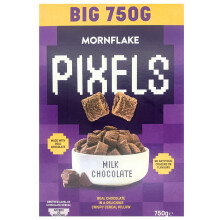 Mornflake - Pixels Chocolate Cereal Crispy Breakfast Cereal Pillows 1x 750g Vegetarian Milk Chocolate Cereal. Wheat Pillows Filled With Real