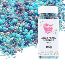 Aqua Pearl Sprinkles By Baked With Love | 100g | Blue, Purple, Silver Sugar Cake Sprinkles, Edible Cake Decorations, Sugar Balls For Cupcakes