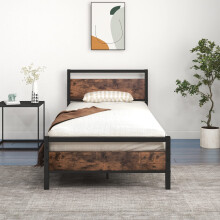 JELUTE Metal Platform Bed Frame 3 FT Single with Wooden Headboard and Footboard Heavy Duty Steel Support, No Box Spring Needed, Easy Assembly, Black