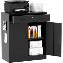 Metal Storage Cabinet, 90cm Locking Storage Cabinet with Doors, Steel Storage Cabinet with 1 Drawer and Adjustable Shelf for Garage, Home, Office