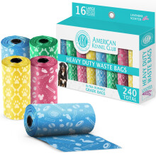 AKC Dog Poop Bags, 240 Bags 16 Rolls, Lavender Scent, Toy Print