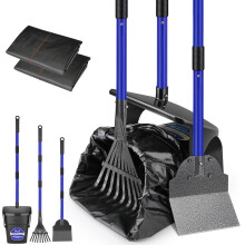 Eyein Dog Pooper Scooper - 95cm Long Handle Adjustable Swivel Bin & Rake & Spade Kit with 20 Waste Bags
