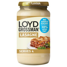 Loyd Grossman No Added Sugar Italian White Lasagne Sauce – Silky Cream & Parmesan Blend, 30% Less Fat, 450 g Jar (Pack of 1)