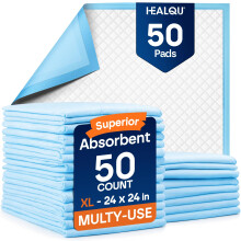 Healqu Puppy Pads - 50-Count, 23x24 - Advanced Leakproof Technology for Housebreaking and Training - Ultra Absorbent Puppy Pee Pads - Ideal for Dogs