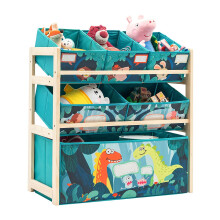 Toy Storage Organizer 3-Tier Wooden Children Storage Rack Toy Storage Unit with 6 Fabric Detachable Drawers Toy Shelves Display Stands Shelf