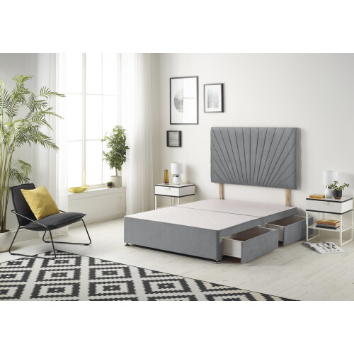 Bed Centre Platinum Charcoal Plush Divan Bed Base With Same Headboard And Storage Drawer-3FT Single,
