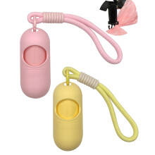 SHAOUMAN 2 Pack Macaron Color dog poop bag holder - High-waisted poo bag holder with 2 Rolls of Poop Bags, Lanyards & Fasteners(Pink/Yellow)