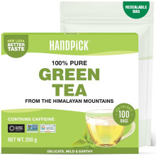 HANDPICK, Green Tea Bags - 100 Tea Bags | Gluten Free & 100% Pure Green Tea | Round Green Teabags, No Adhesive, No Bleach, No Strings