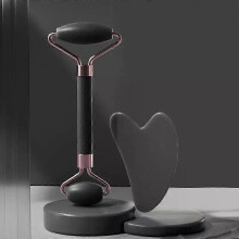 (Black no Box) 2Pcs Face Massager Roller Guasha Board Resin Scraper Wrinkle Remover Massage Roller for Facial Lifting Body Slim Skin Care Tools