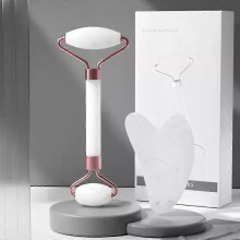 (White with Box) 2Pcs Face Massager Roller Guasha Board Resin Scraper Wrinkle Remover Massage Roller for Facial Lifting Body Slim Skin Care Tools