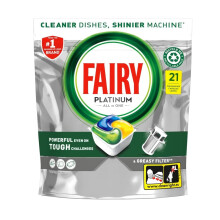 Fairy Platinum All In One Dishwasher Tablets, Lemon, 21 Tablets