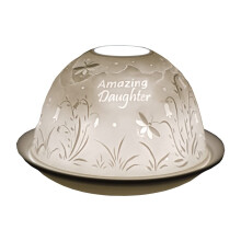 Cello Porcelain Tealight Holder Dome - Amazing Daughter Design with 3D Projection Image & Message Scented Unscented LED Candle Wax Warmer Daughter