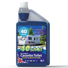 40Shot Blue 2-in-1 Cassette Toilet Fluid – 1 L Concentrate – 40 Doses – Waste & Rinse Formula – Formaldehyde-Free, Septic Tank Safe – Long-L