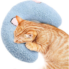 Jognee Pillow for Cats | Soft Fluffy Pet Calming Toy | Catnip Pillow Catnip Plush Toy | U-Shaped Pillow for Sleeping, Resting, Playing (Blue)